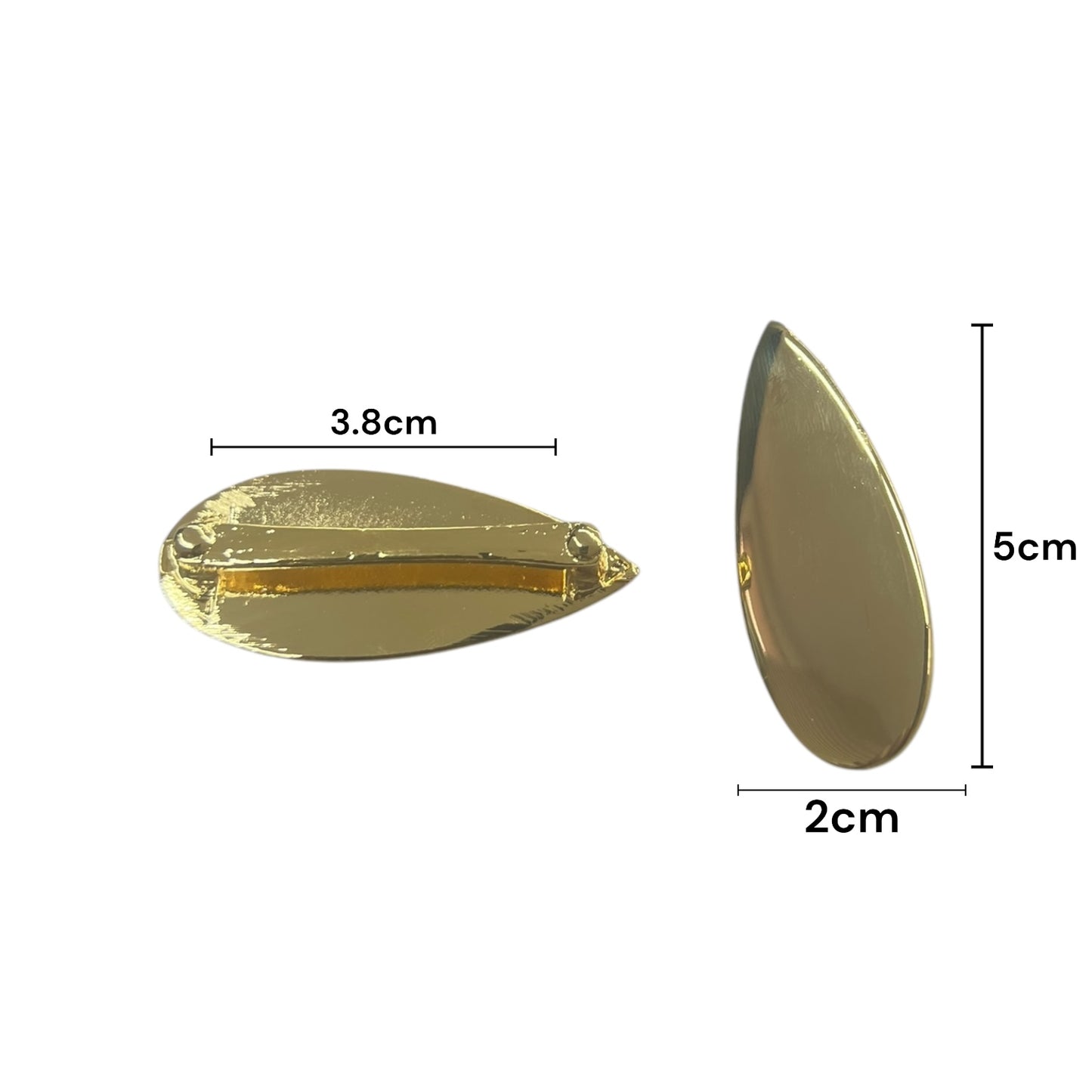 Herraje Metálico Dorado figura de lagrima tipo pasador