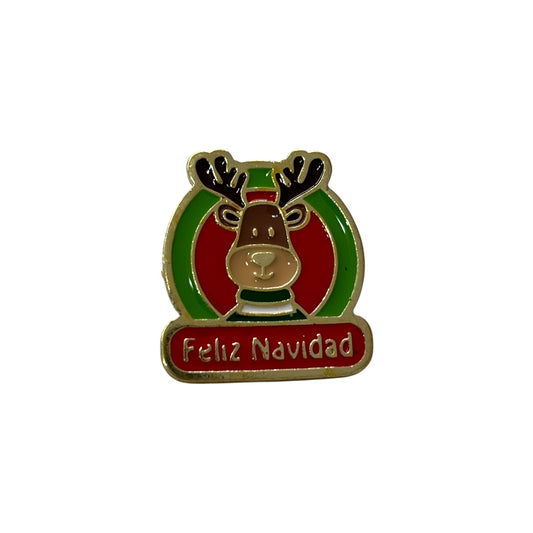 Pin o Prendedor Reno - Feliz Navidad dorado