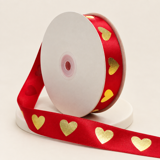 Rollo cinta satín estampada de corazones de 25mm